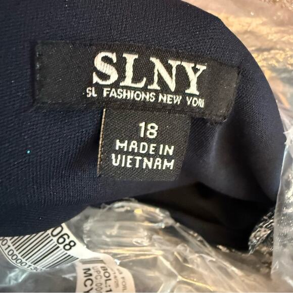 SL Fashions Metallic Print Blouson-Sleeve High-Low Gown Teal Silver Sz 18 - Picture 6 of 9